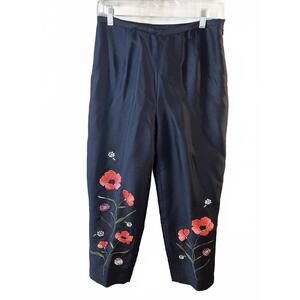 Vintage 90's Yves Cassette Depeche Mode Embroidered Floral Silk Pants Size 10